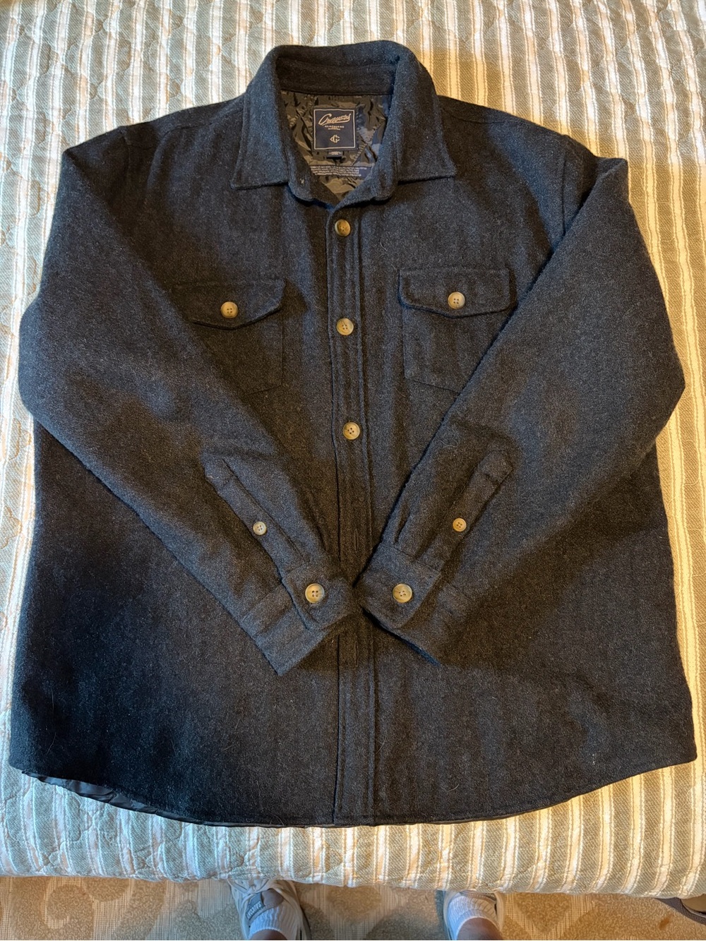 Grayers Dark Charcoal Wool Button-Front Overshirt